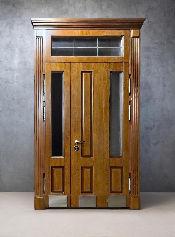 Полуторная парадная дверь со стеклами Полуторная парадная дверь со стеклами