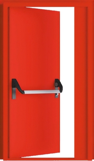 Полуторастворчатая огнестойкая дверь с ручкой «антипаника» (красный цвет по RAL) Полуторастворчатая огнестойкая дверь с ручкой «антипаника» (красный цвет по RAL)
