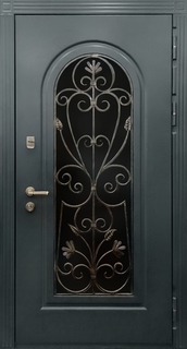 Металлическая термодверь с большим стеклопакетом и решеткой (окрашенные панели МДФ RAL) Металлическая термодверь с большим стеклопакетом и решеткой (окрашенные панели МДФ RAL)