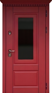 Остекленная стальная термодверь с карнизом (МДФ RAL красный)