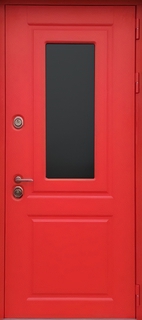 Стальная остекленная термодверь с красными панелями МДФ RAL